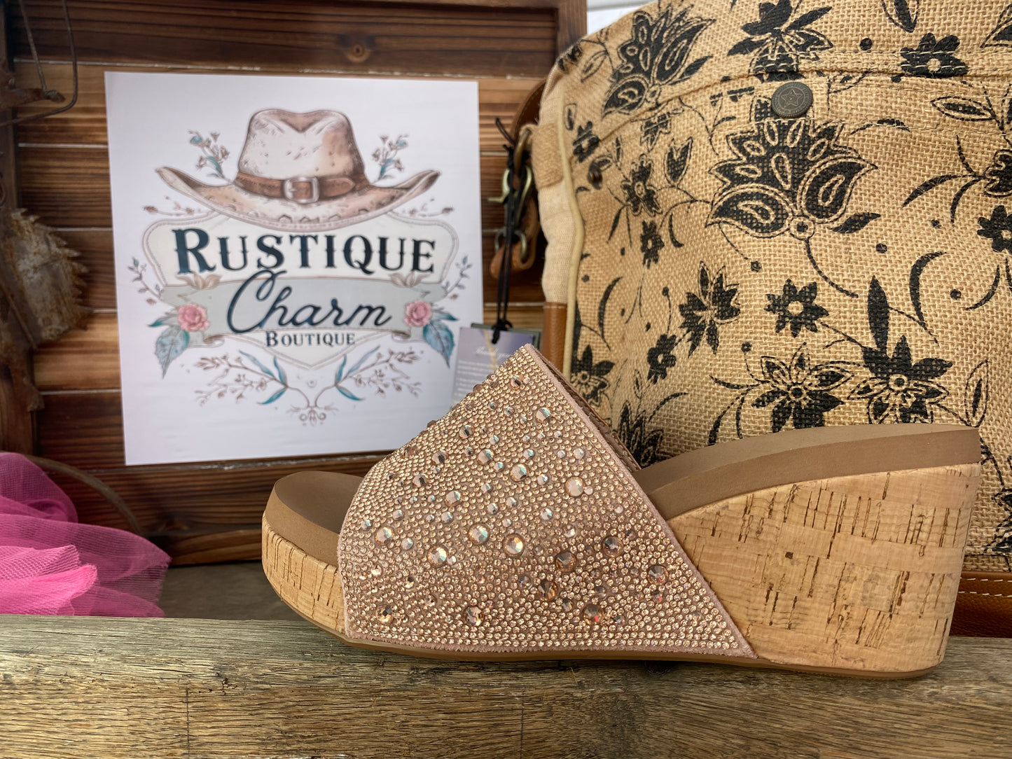 Corkys Sunlight Rhinestone Champagne Wedge Sandals