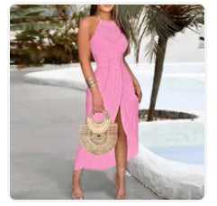 Embroidered Halter Top Dress