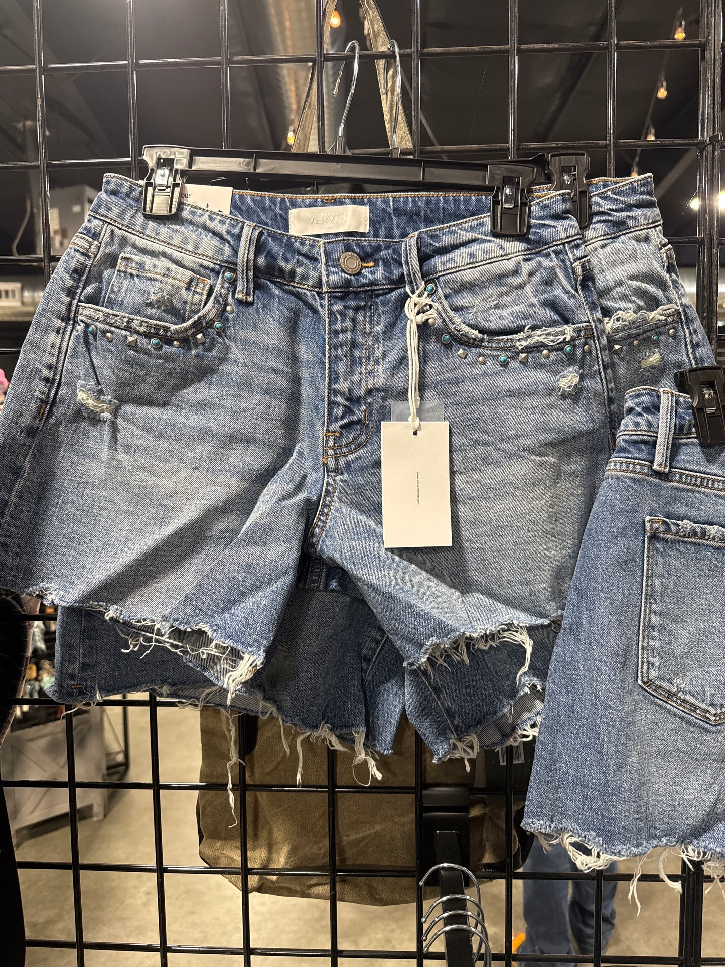 Turquoise Studded Denim Shorts | Lovervet Mid Rise Western Cutoff Shorts