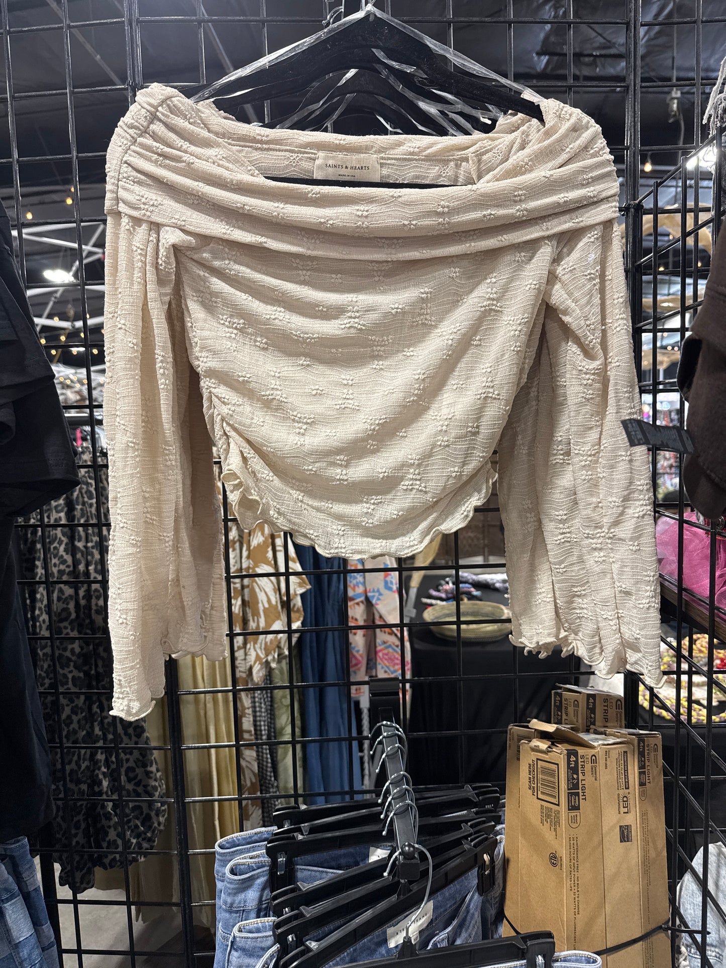Off Shoulder Lace Top | Cream Ruched Boho Blouse Saints & Hearts