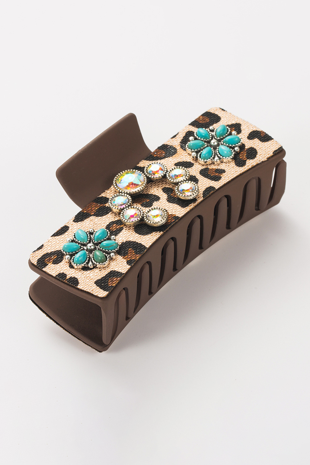 Western Leopard Print Gem Turquoise Detail Jaw Hair Clip