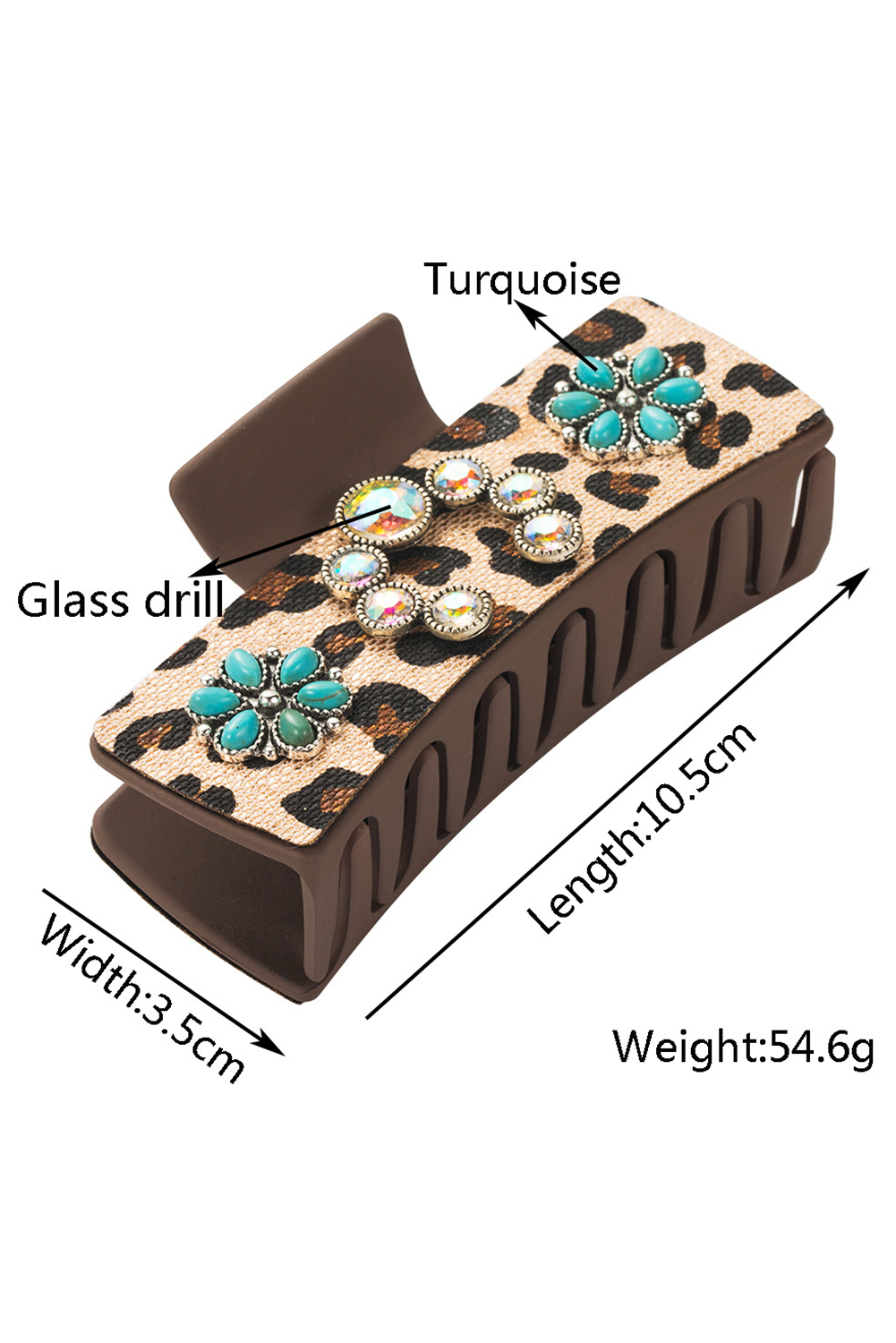 Western Leopard Print Gem Turquoise Detail Jaw Hair Clip
