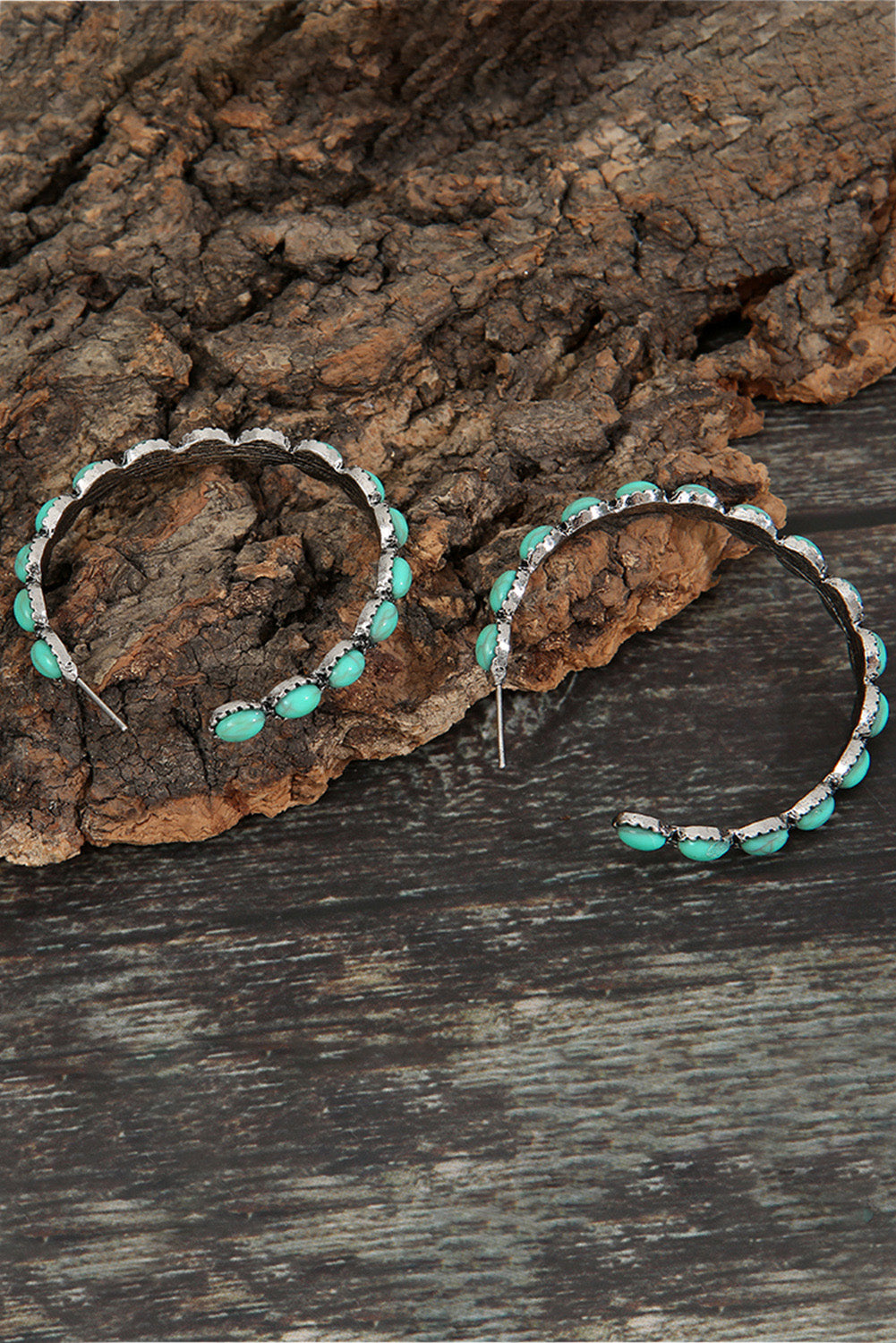Western Boho Themed Hoop Turquoise C-shape Earrings