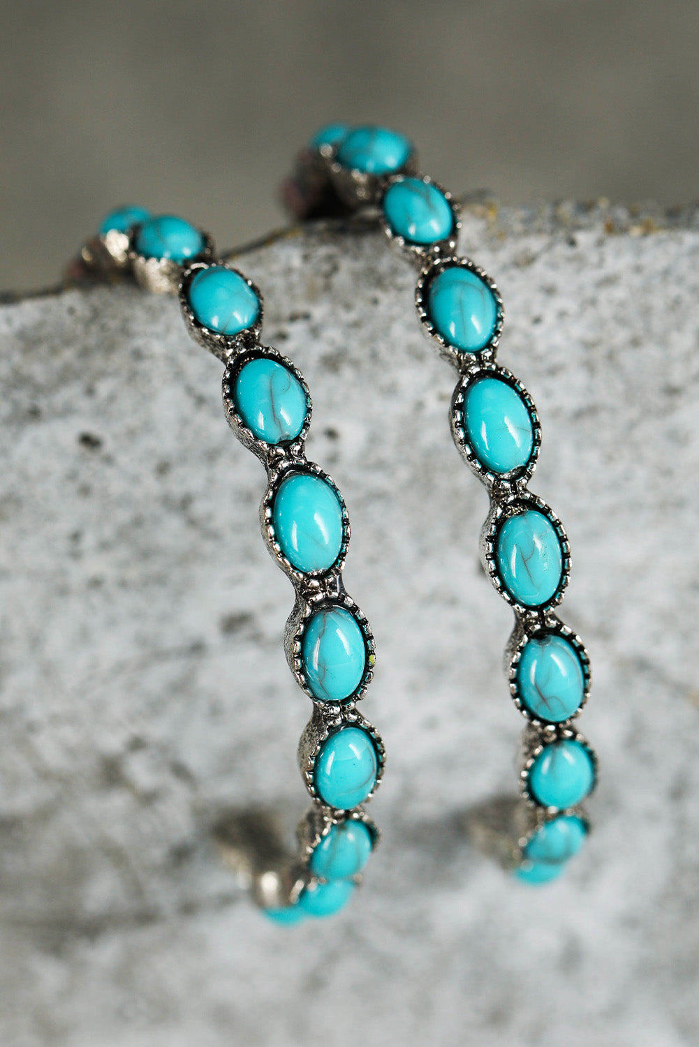 Western Boho Themed Hoop Turquoise C-shape Earrings