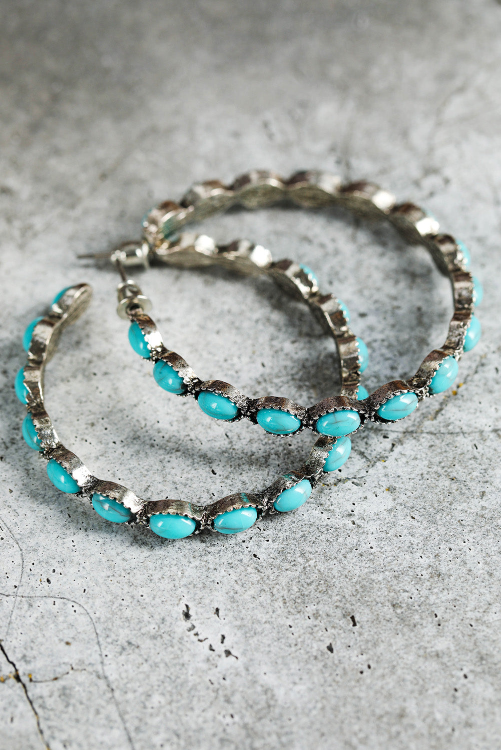 Western Boho Themed Hoop Turquoise C-shape Earrings