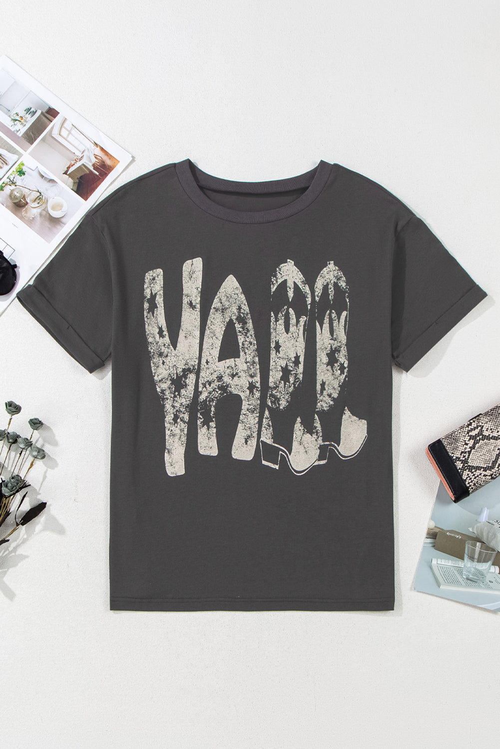 Yall Cowboy Boots Carbon Grey Vintage Graphic Tee