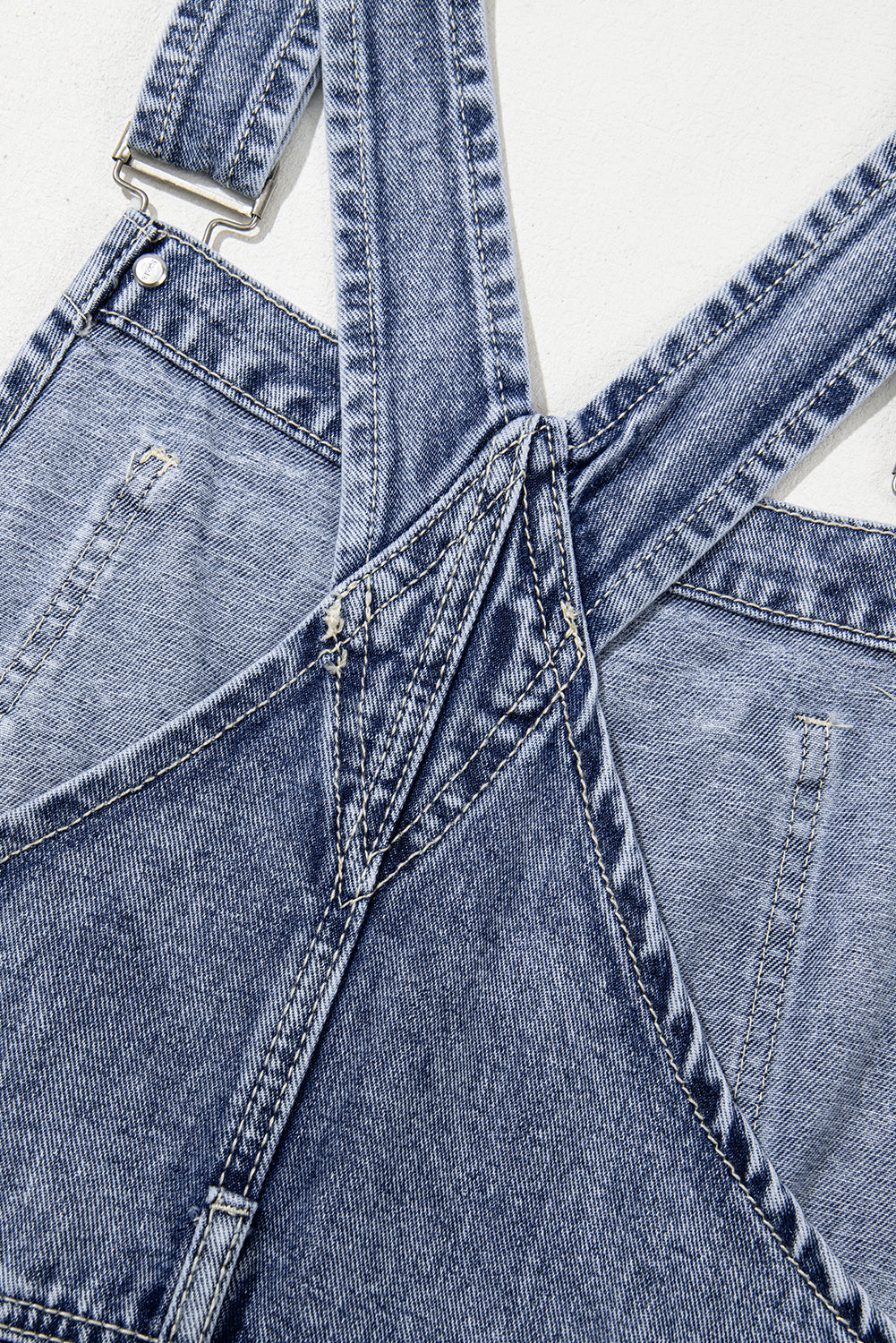 Blue Denim Bib Straight Leg Jumpsuit with Pockets