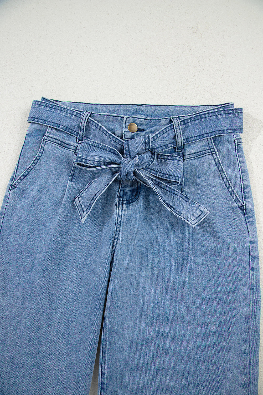Bow Knot Sash Wide Leg Beau Blue Western Washed Jeans