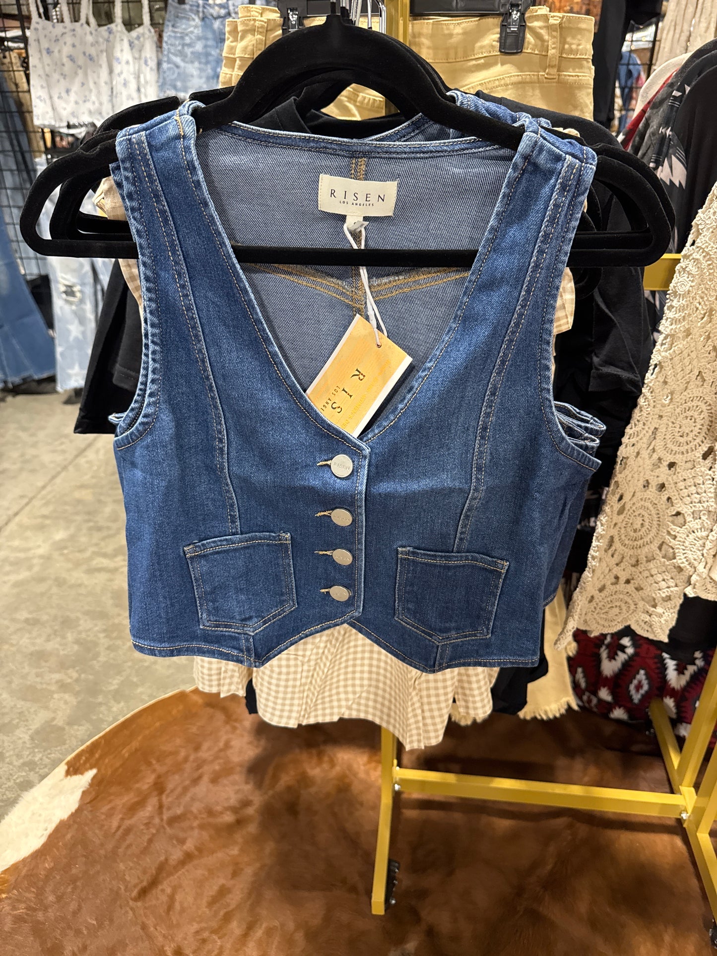 Cropped Denim Vest Women | Button Front V Neck Blue Jean Vest