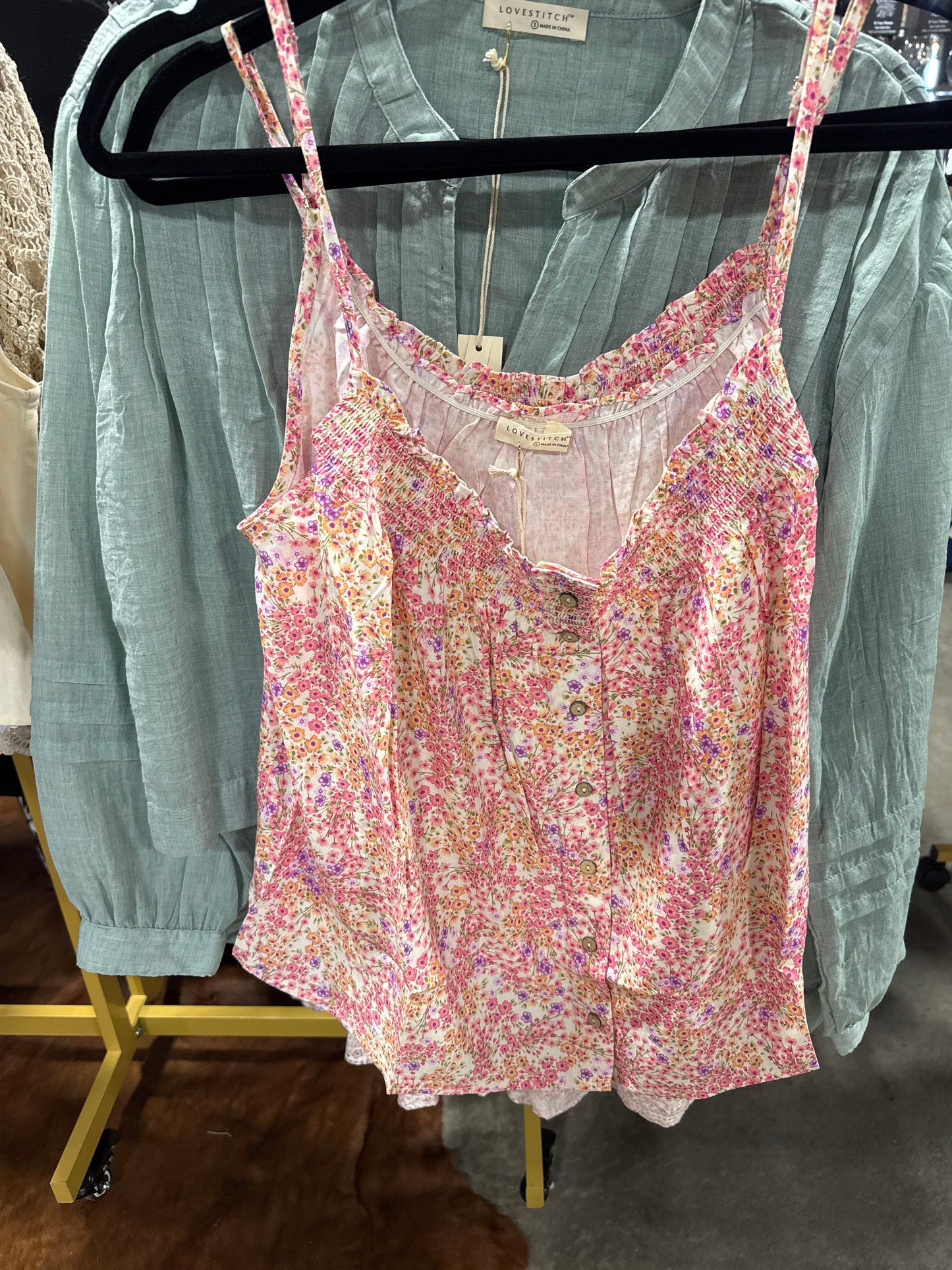 Floral Button Front Camisole | Lovestitch Spaghetti Strap Boho Tank Top