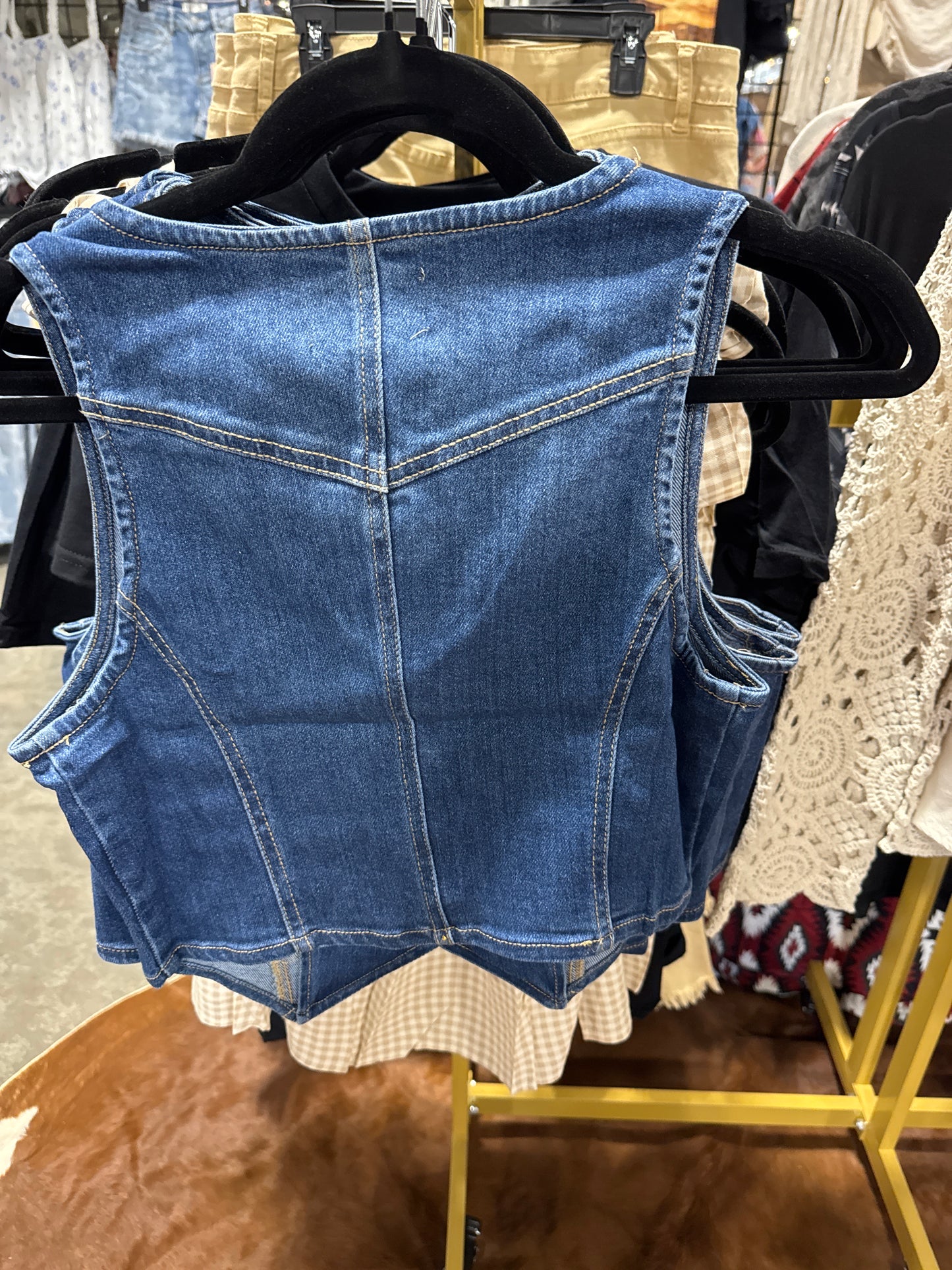 Cropped Denim Vest Women | Button Front V Neck Blue Jean Vest