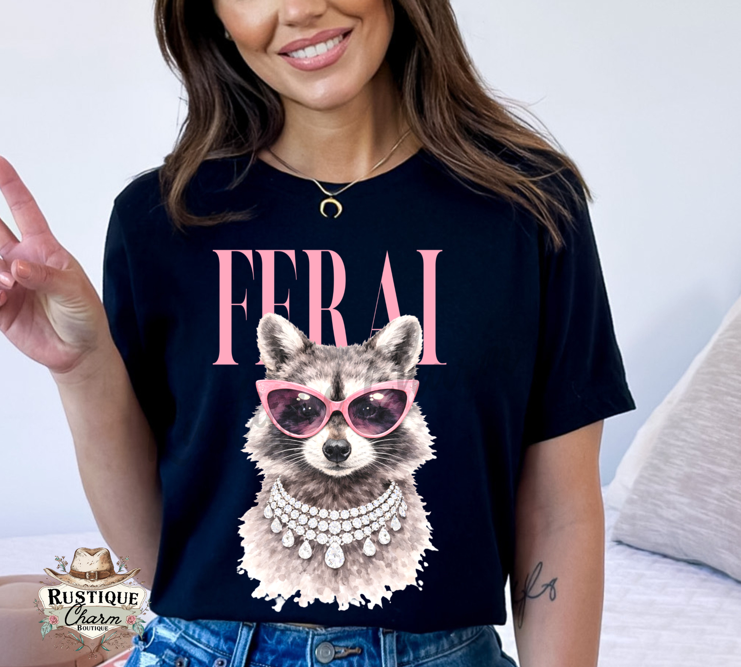 Feral Bling Raccoon Graphic Tee – Black
