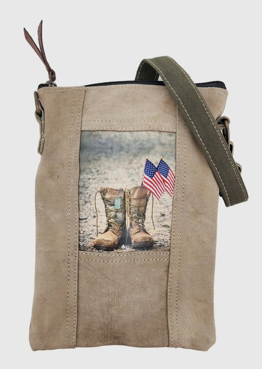 Women's Crossbody Handbags Made from Recycled Army Tent Military Green
