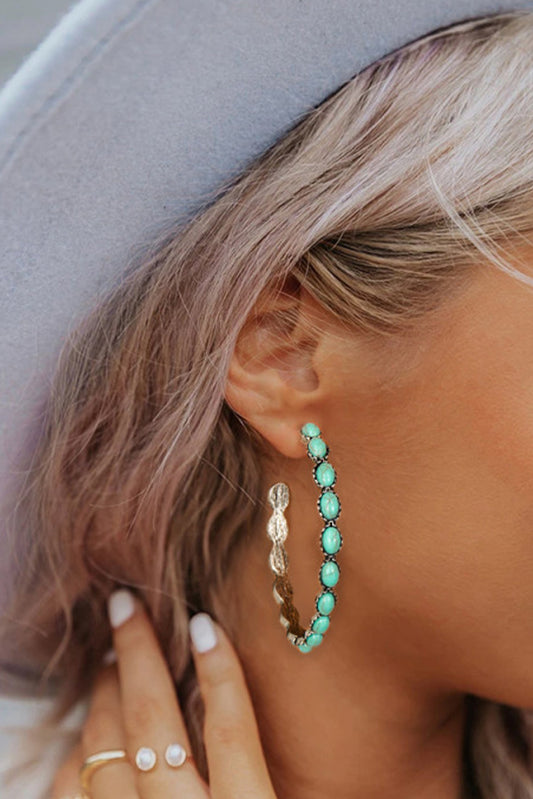 Western Boho Themed Hoop Turquoise C-shape Earrings