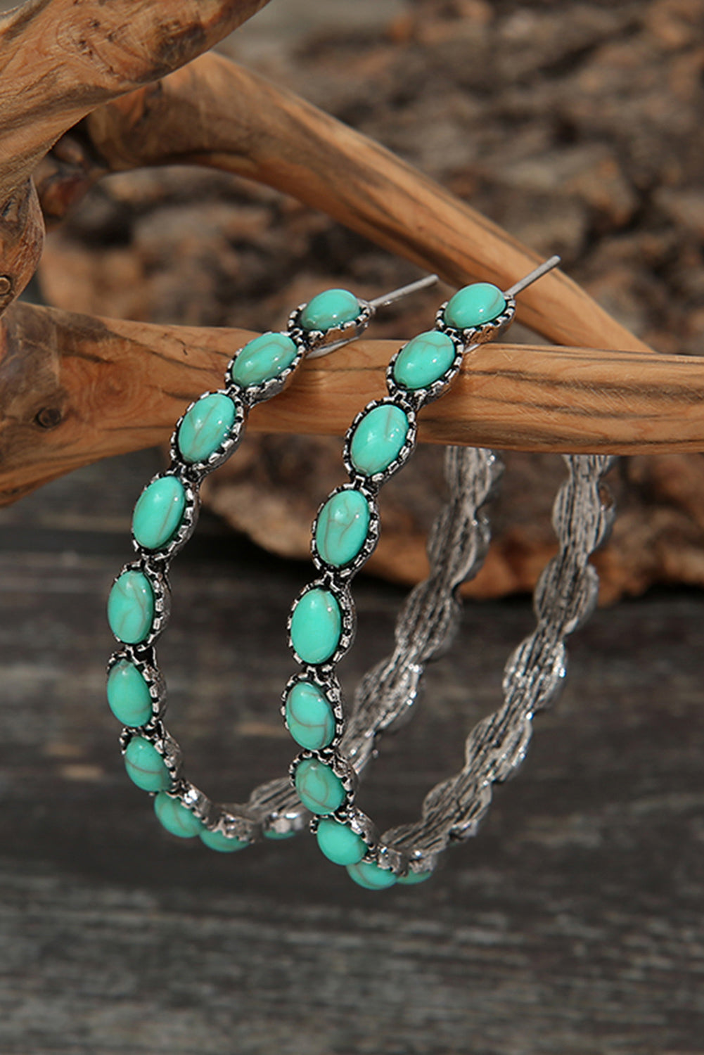 Western Boho Themed Hoop Turquoise C-shape Earrings