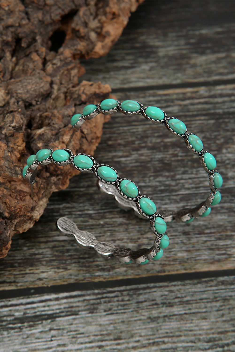 Western Boho Themed Hoop Turquoise C-shape Earrings
