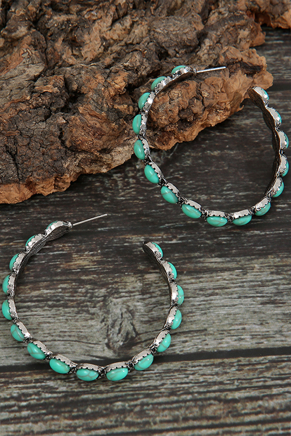 Western Boho Themed Hoop Turquoise C-shape Earrings