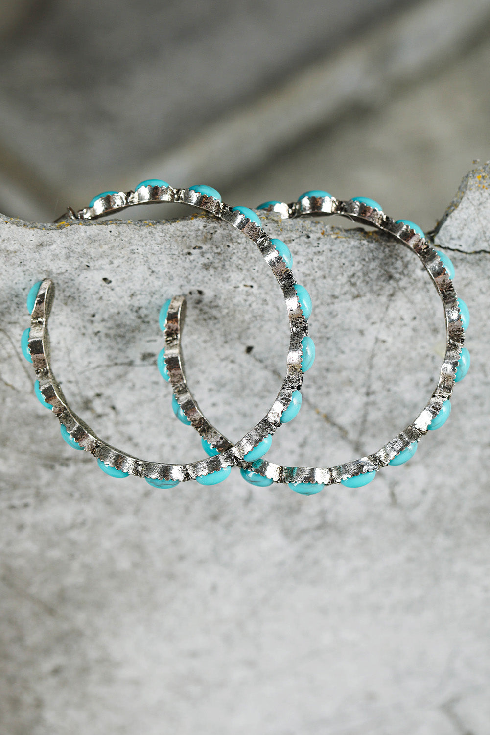 Western Boho Themed Hoop Turquoise C-shape Earrings