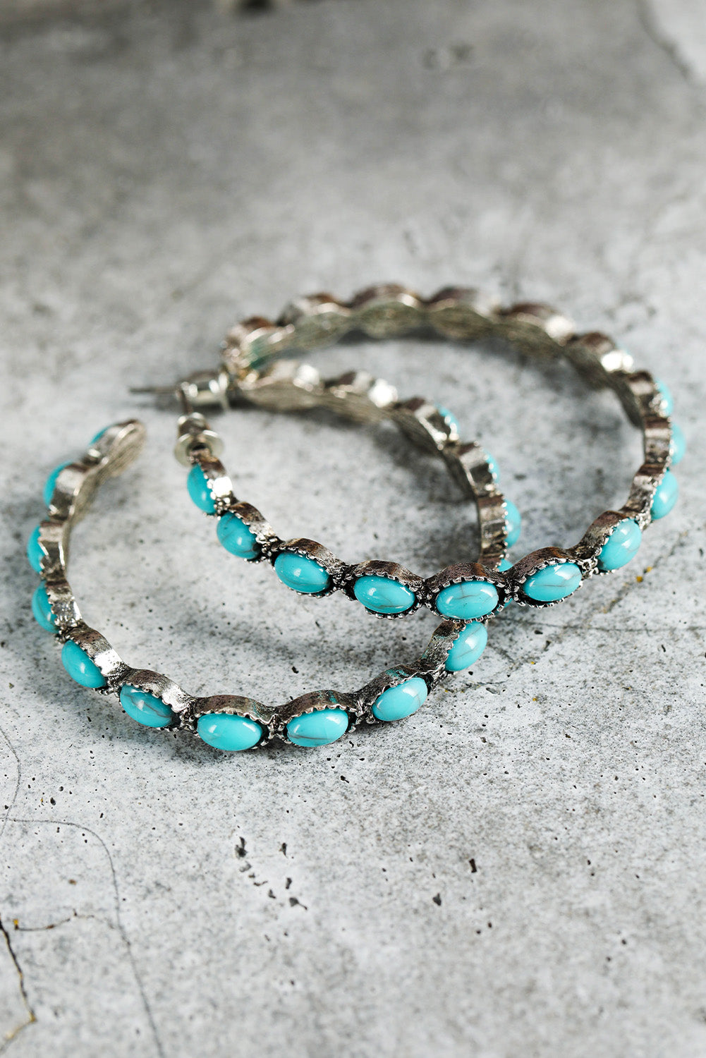 Western Boho Themed Hoop Turquoise C-shape Earrings