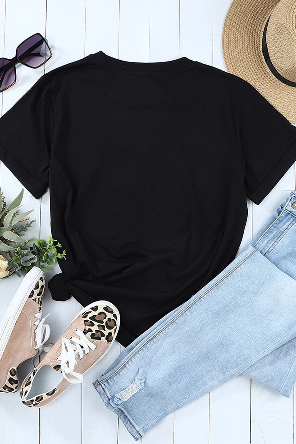 Western American Flag with Faux Turquoise Stones Graphic Black Tee