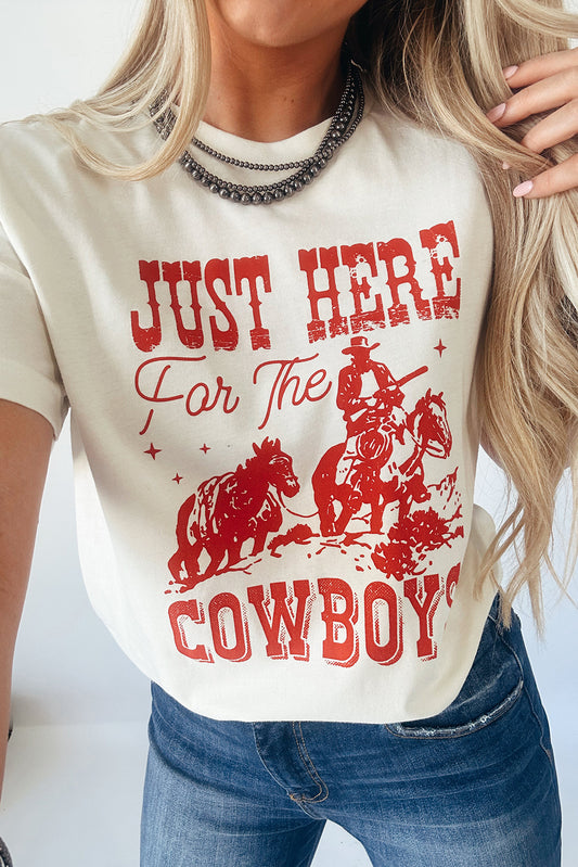 Just Here for the Cowboy White Cuffed Sleeve Crew Neck T Shirt