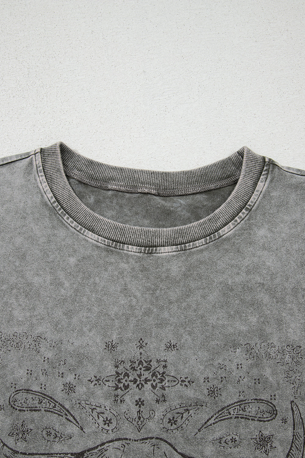 Western Steer Head Light Grey Tie Dye Print Crew Neck T Shirt