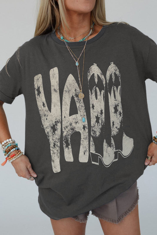 Yall Cowboy Boots Carbon Grey Vintage Graphic Tee