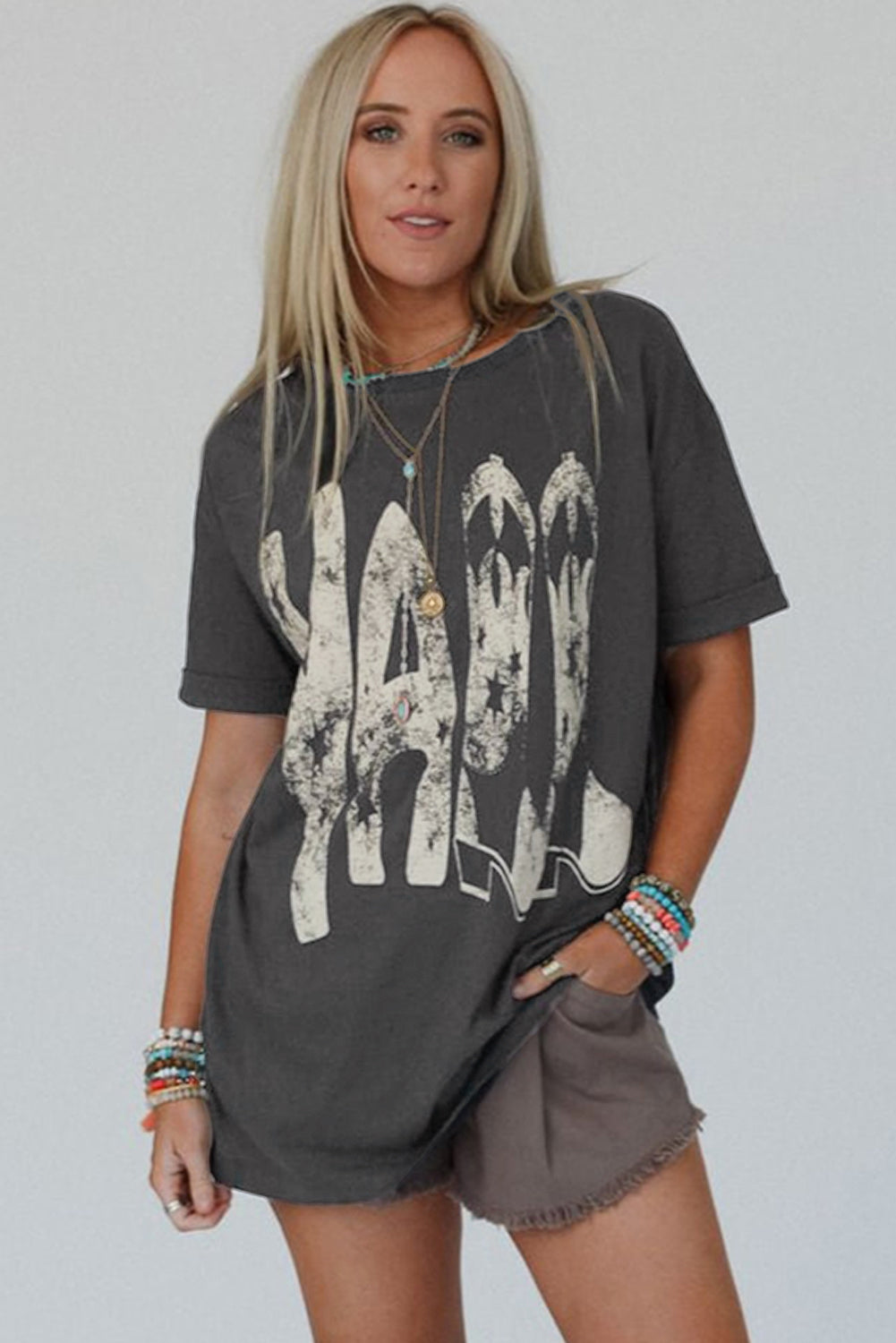 Yall Cowboy Boots Carbon Grey Vintage Graphic Tee