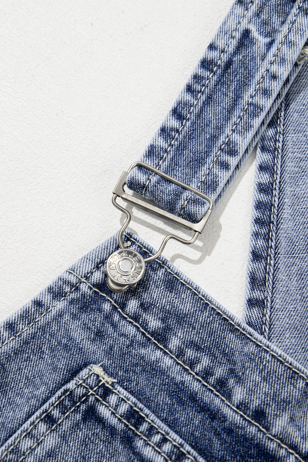 Blue Denim Bib Straight Leg Jumpsuit with Pockets