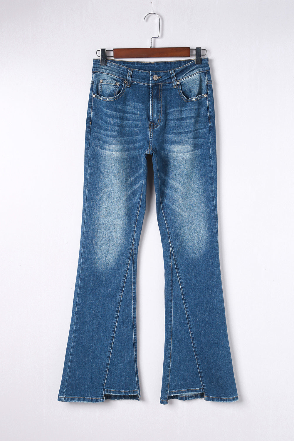 Graceful Horizon Sky Blue Medium Wash High Rise Flare Jeans Ladies Bootcut Flare Denim Jeans
