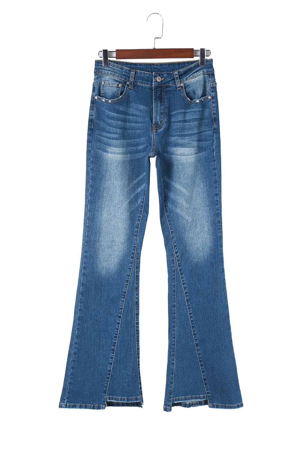 Graceful Horizon Sky Blue Medium Wash High Rise Flare Jeans Ladies Bootcut Flare Denim Jeans