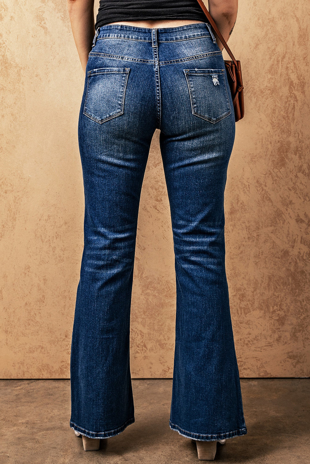 Graceful Horizon Sky Blue Medium Wash High Rise Flare Jeans Ladies Bootcut Flare Denim Jeans
