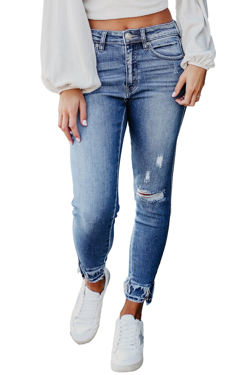Sophie Light Blue Distressed Ankle Skinny Jeans