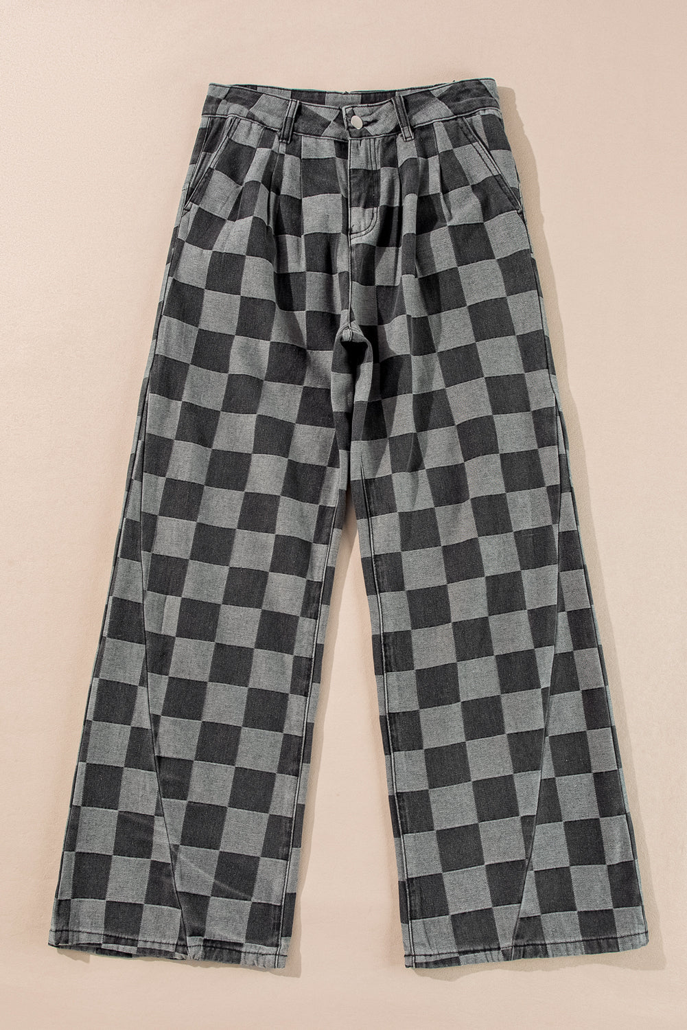 Checkered Wide Leg Denim Jeans – Blue or Black