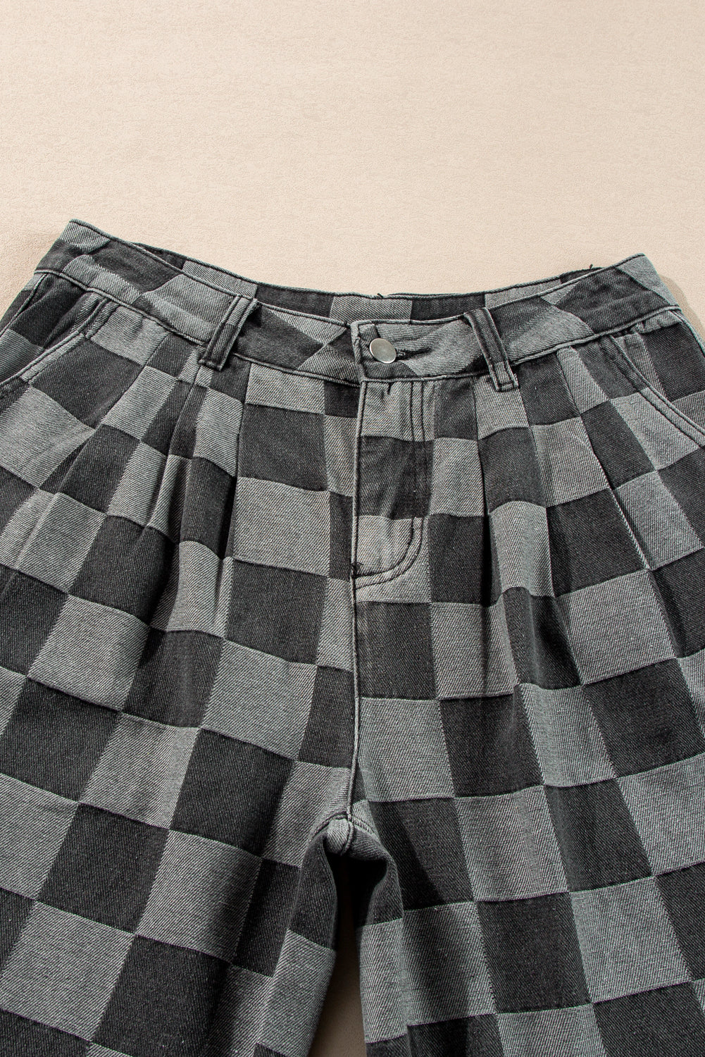 Checkered Wide Leg Denim Jeans – Blue or Black