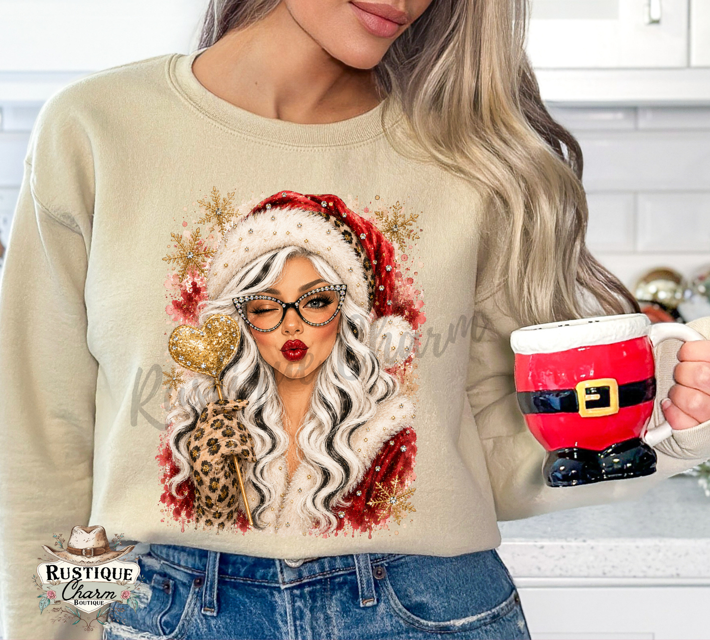 Winking Mrs. Claus Heart Balloon Graphic Tee & Sweatshirt