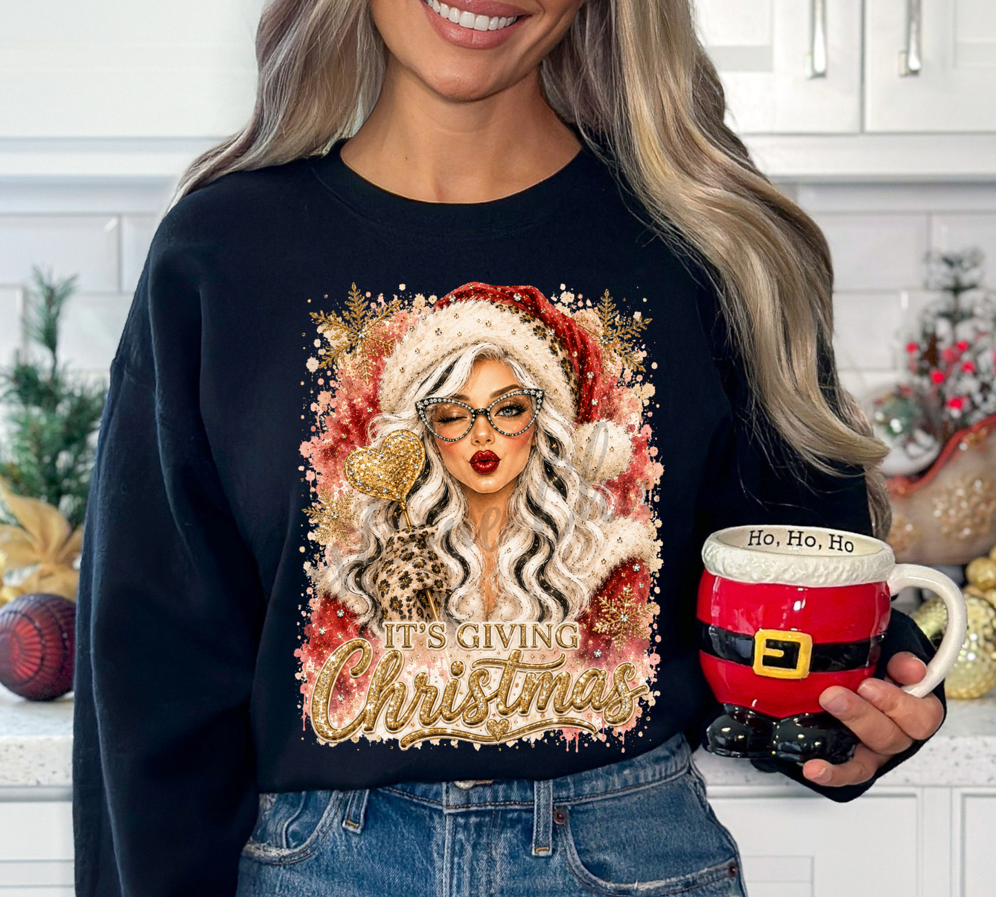 Winking Mrs. Claus Heart Balloon Graphic Tee & Sweatshirt