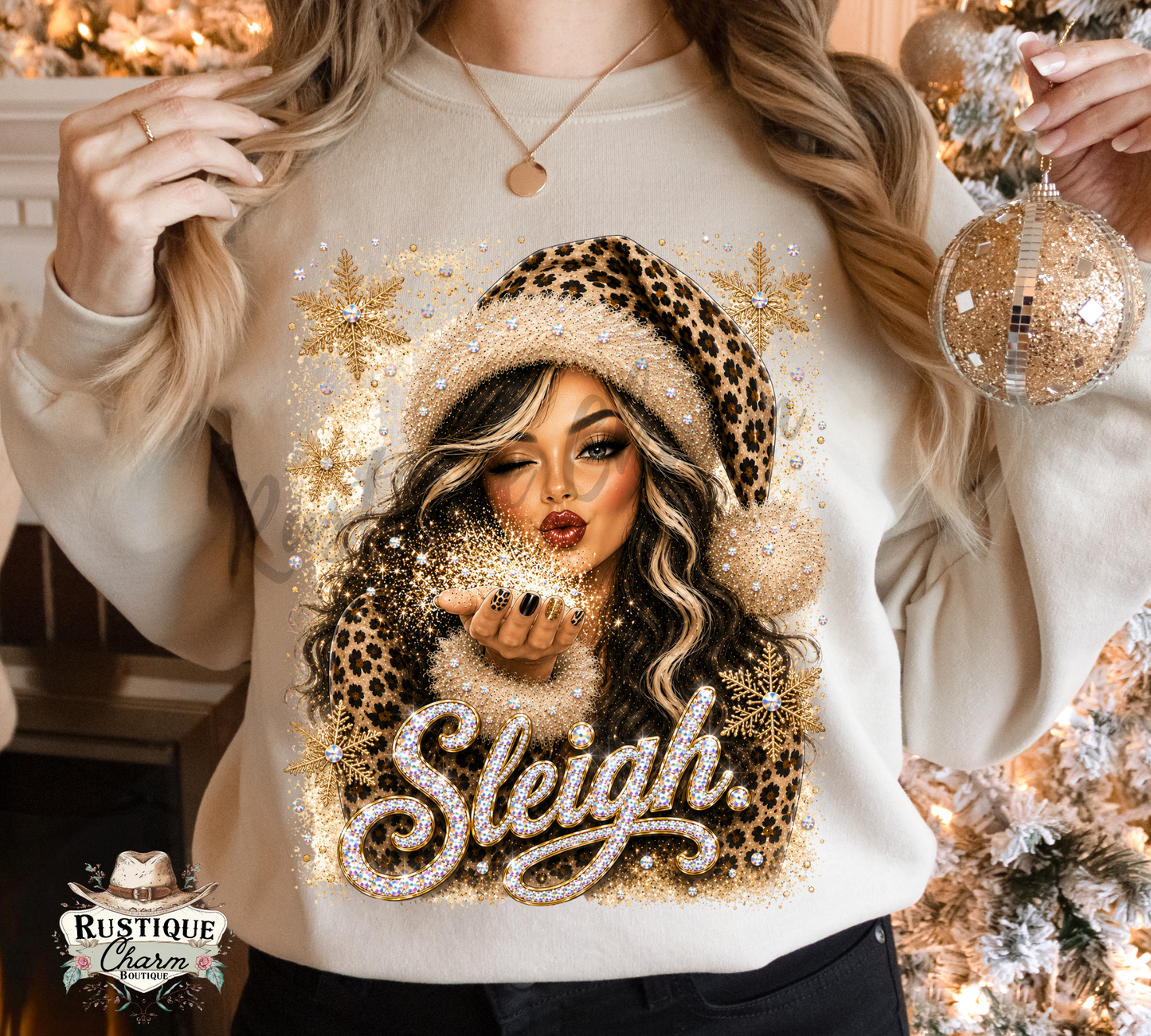 Sleigh Leopard Mrs. Claus Graphic Tee & Sweatshirt