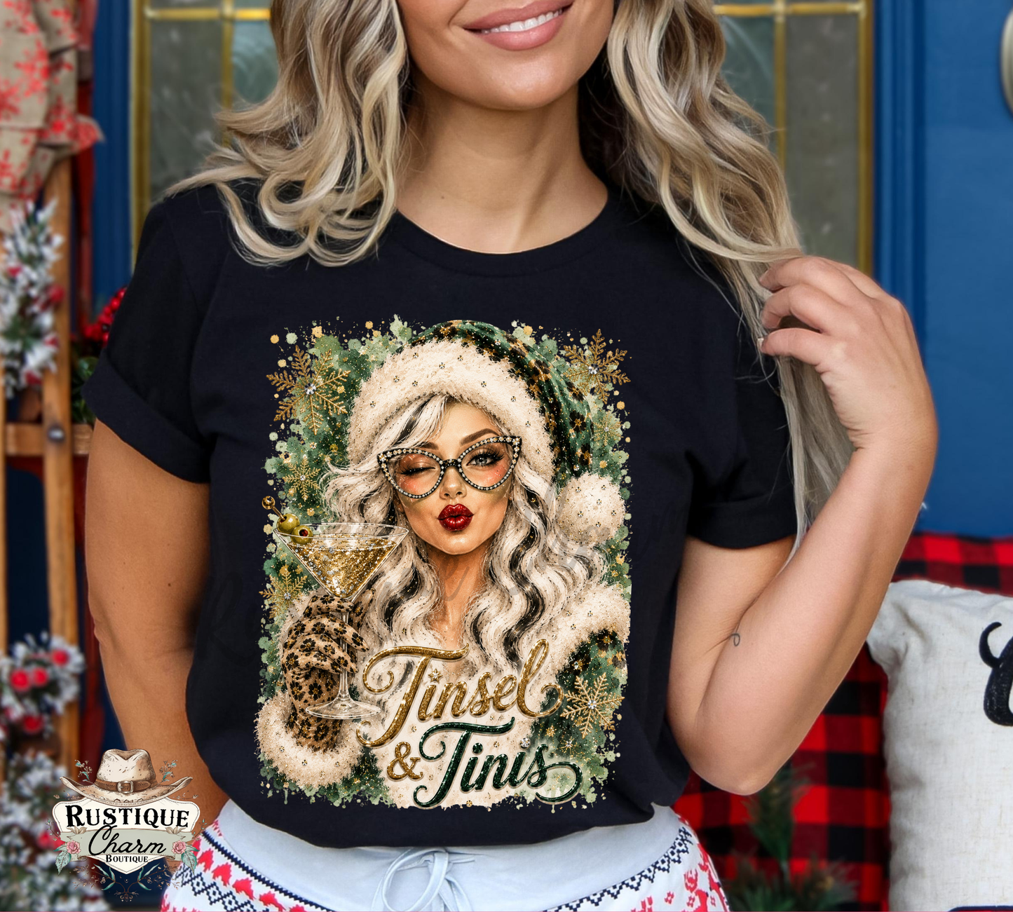 Tinsel & Tinis Glam Mrs. Claus Graphic Tee & Sweatshirt