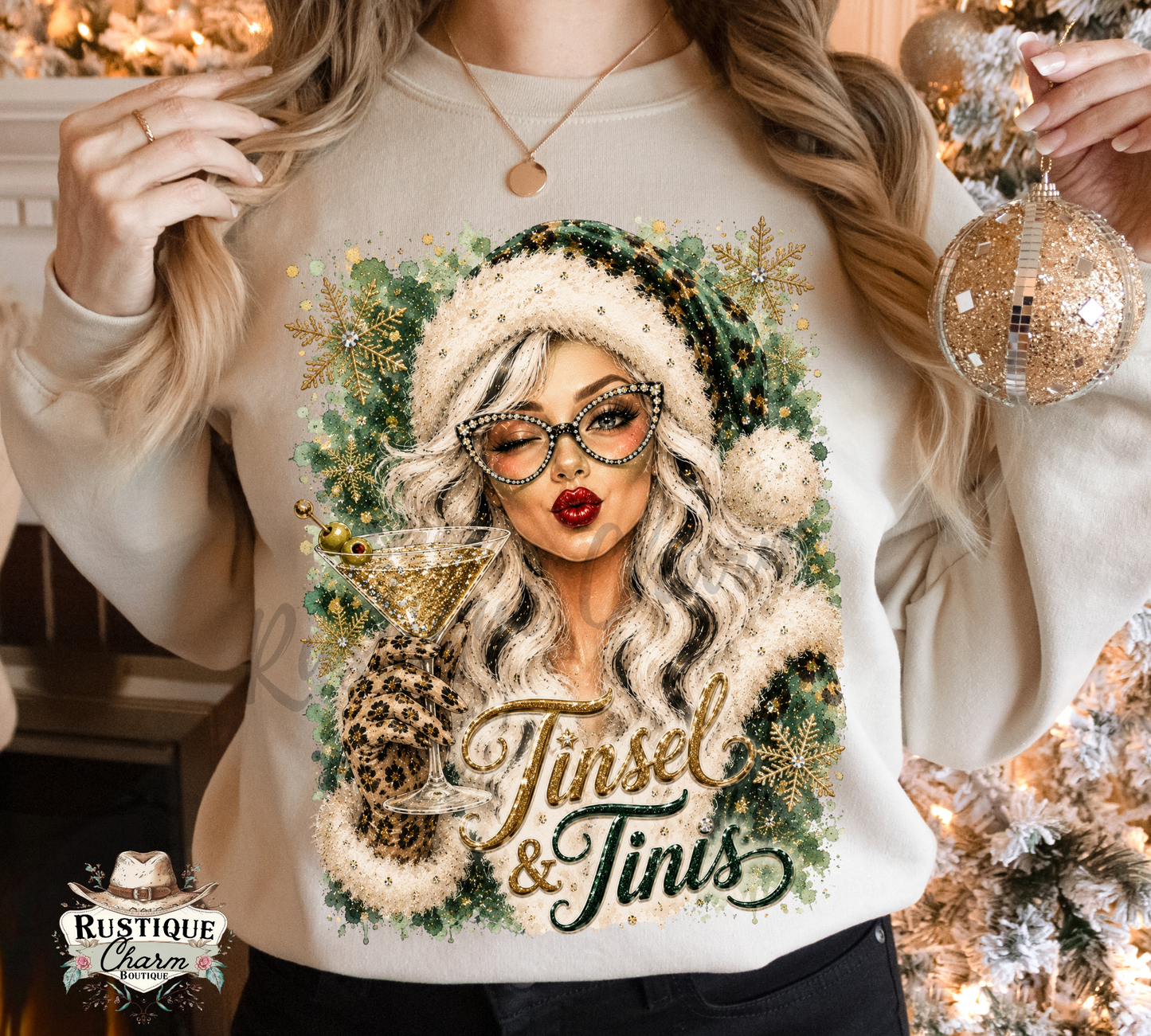 Tinsel & Tinis Glam Mrs. Claus Graphic Tee & Sweatshirt