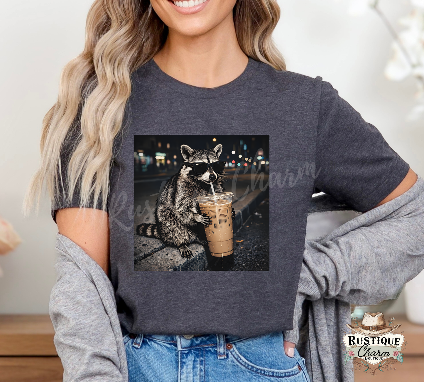 Cool Raccoon Iced Coffee Graphic Tee
