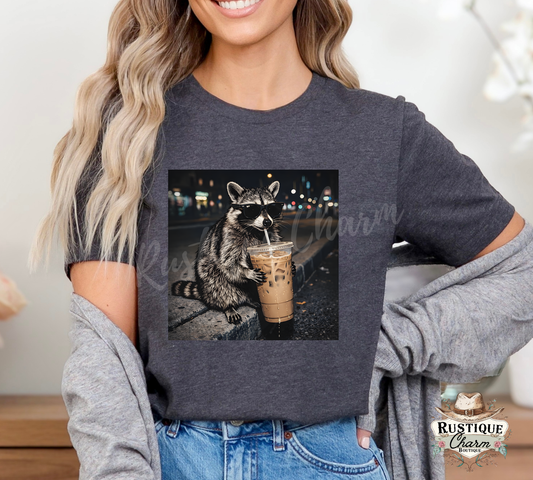 Cool Raccoon Iced Coffee Graphic Tee