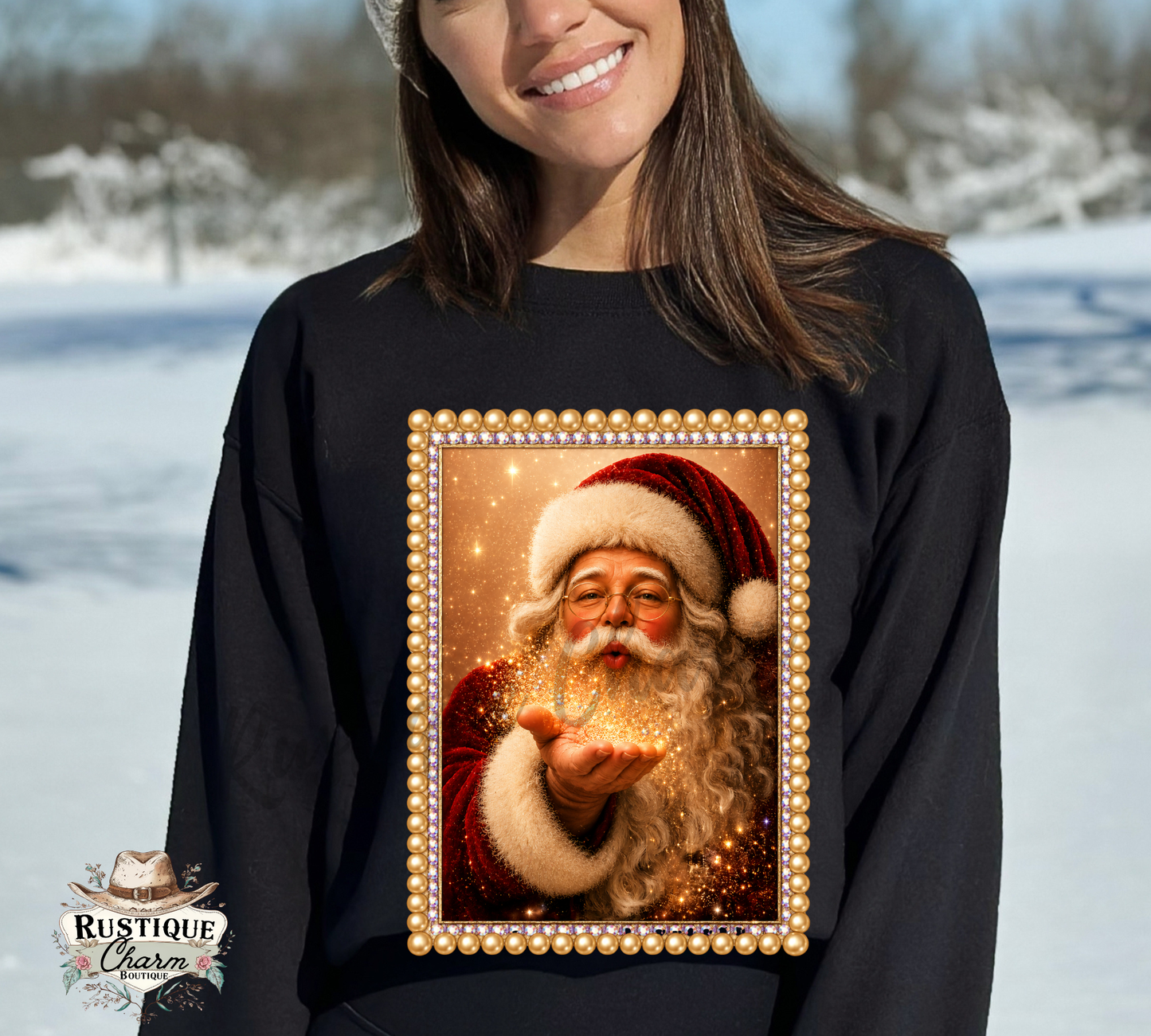 Santa Magic Pearl Frame Graphic Tee & Sweatshirt
