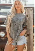 Mineral Wash Gray Black Western Graphic Tee