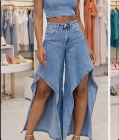 Ruffle Wide Leg Denim Jeans Women | Open Side Statement Jeans Western Chic