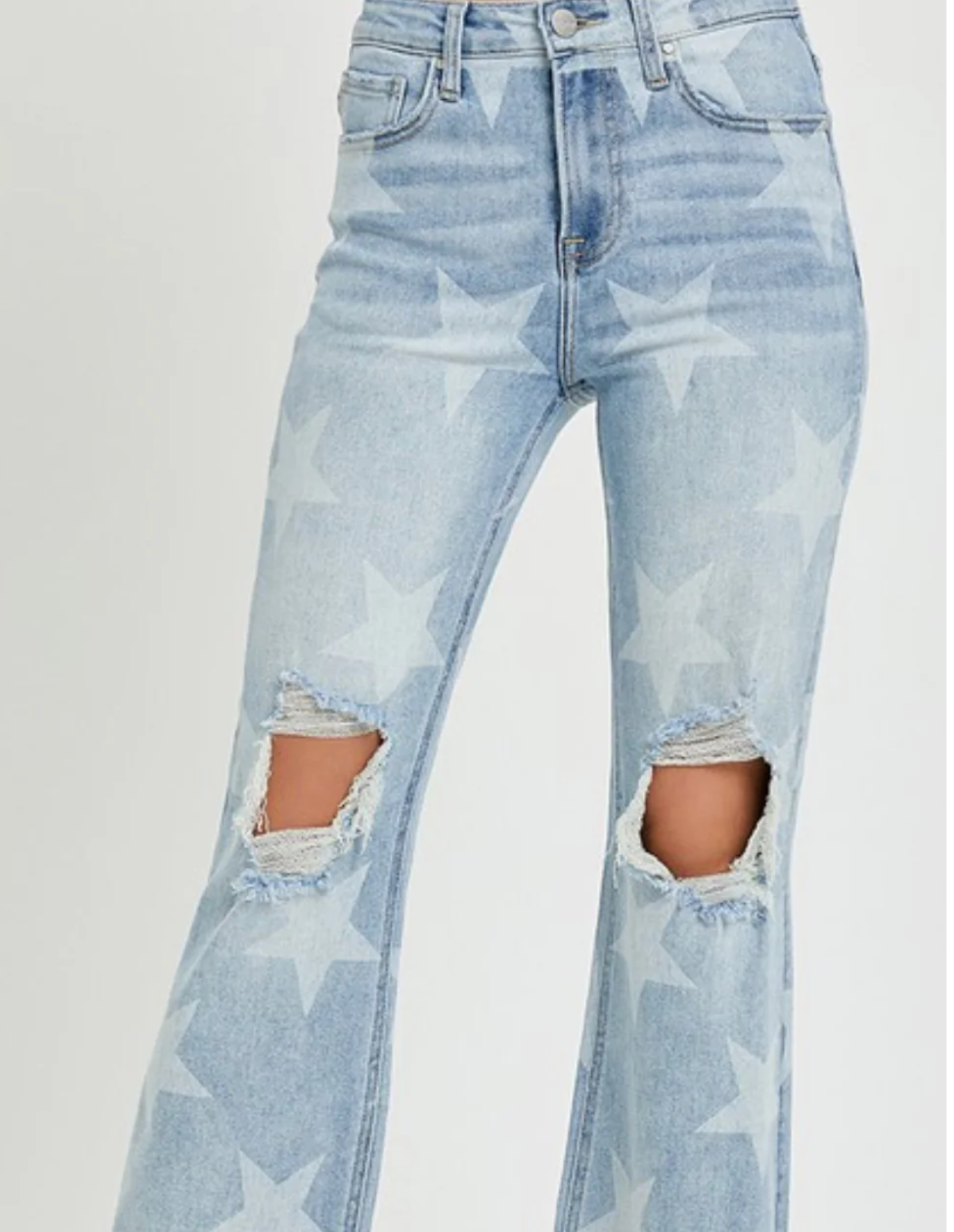 Star Print High Rise Jeans | Risen Distressed Straight Leg Denim Western Style