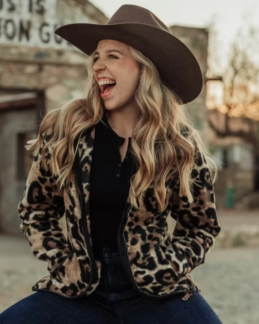 Ranch Girls Gaby Leopard Fleece Jacket with Glitter Trim
