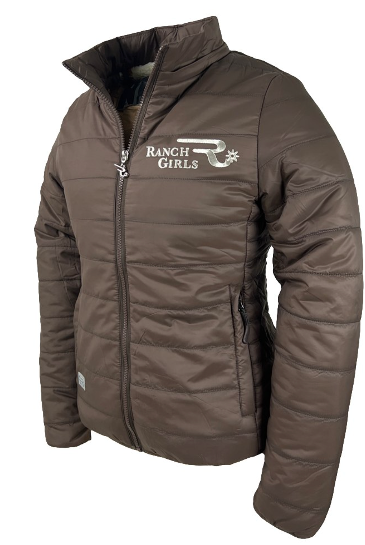 Ranch Girls Beth Jacket – Brown Cow Print Hooded Fleece-Lined Softshell