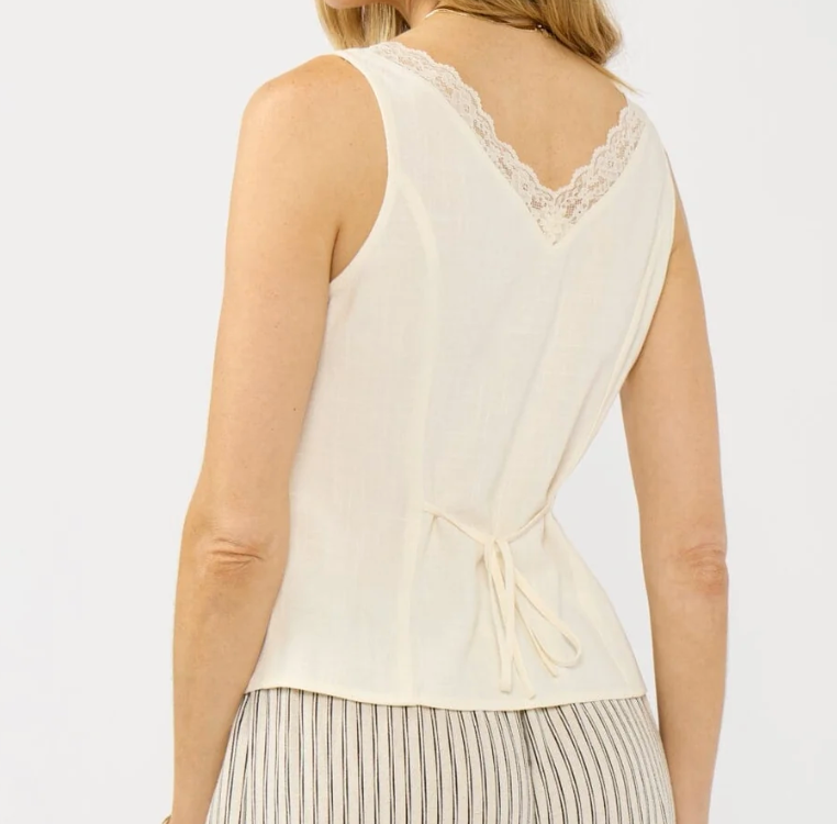 Ivory Lace Tank Top | Lovestitch Roxane Sleeveless Blouse, Feminine Lace Top