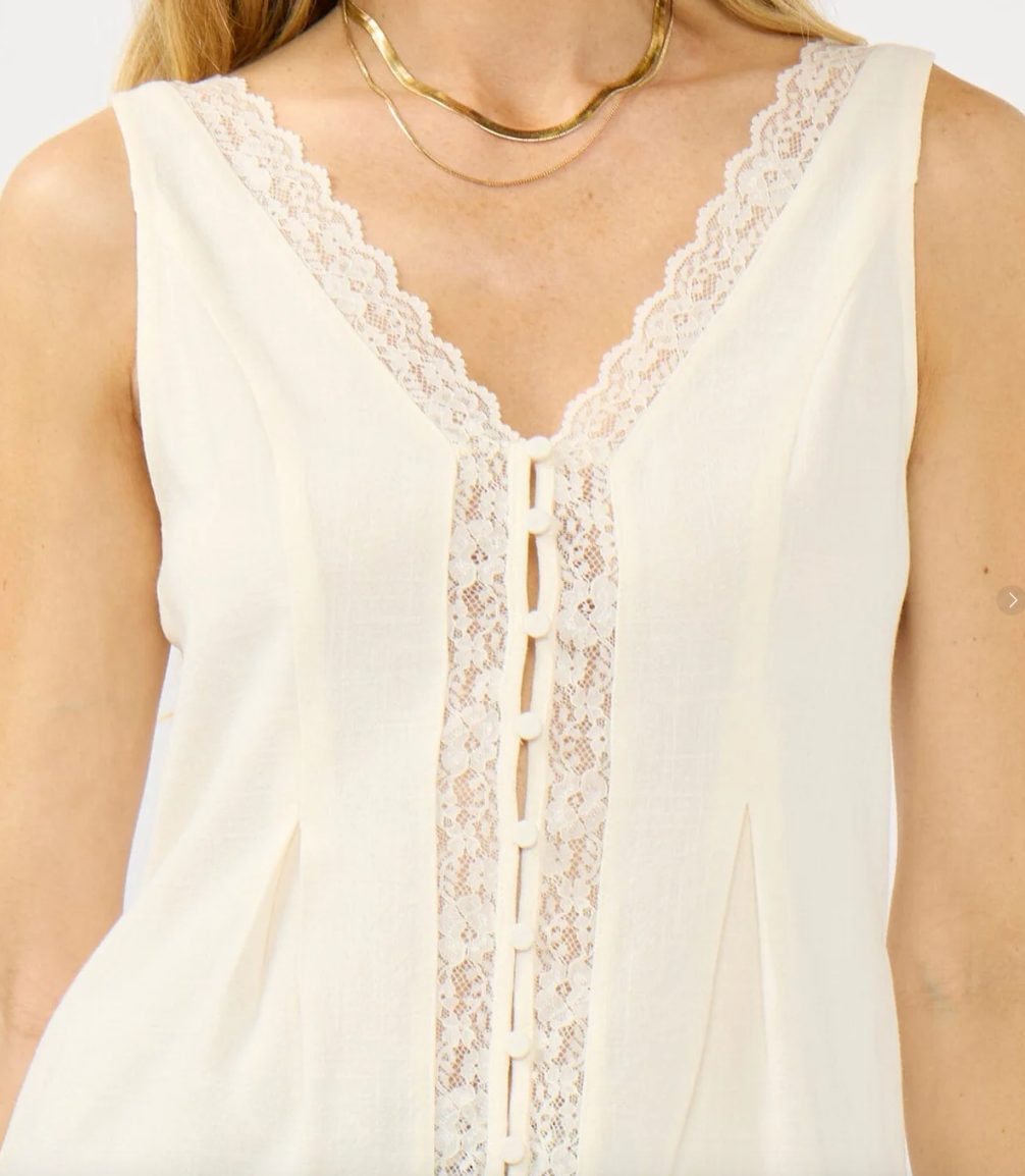 Ivory Lace Tank Top | Lovestitch Roxane Sleeveless Blouse, Feminine Lace Top